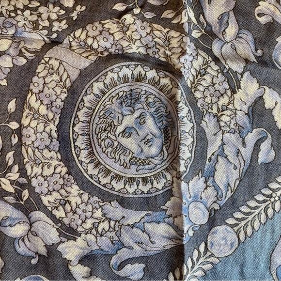 Versace 100% Silk Chiffon 52” Scarf Shawl in blue & lavender | Authentic, EUC - Picture 10 of 13